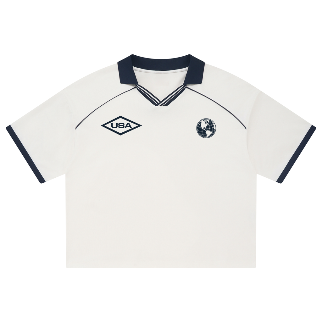 World Cup 2026 - Unisex Collared Piping Boxy Soccer Jersey | White/Navy