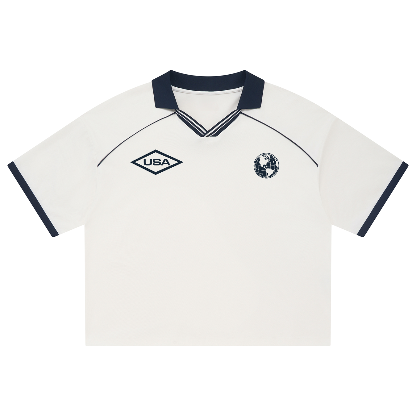 World Cup 2026 - Unisex Collared Piping Boxy Soccer Jersey | White/Navy