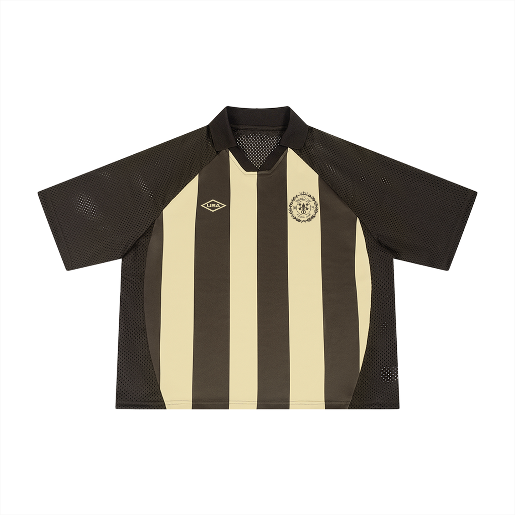 World Cup '26 - Unisex Striped Mesh Boxy Soccer Jersey | Brown/Cream
