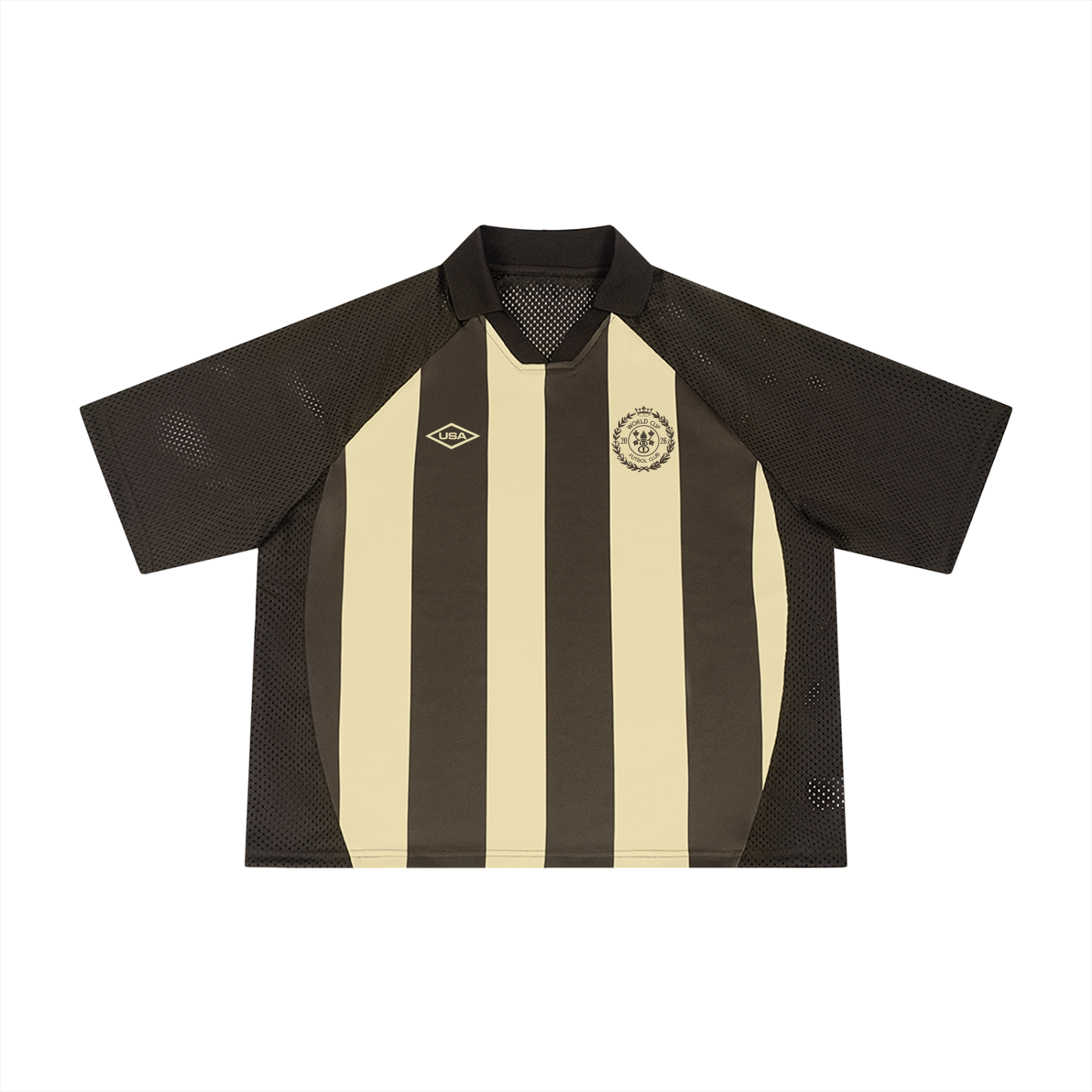 World Cup '26 - Unisex Striped Mesh Boxy Soccer Jersey | Brown/Cream