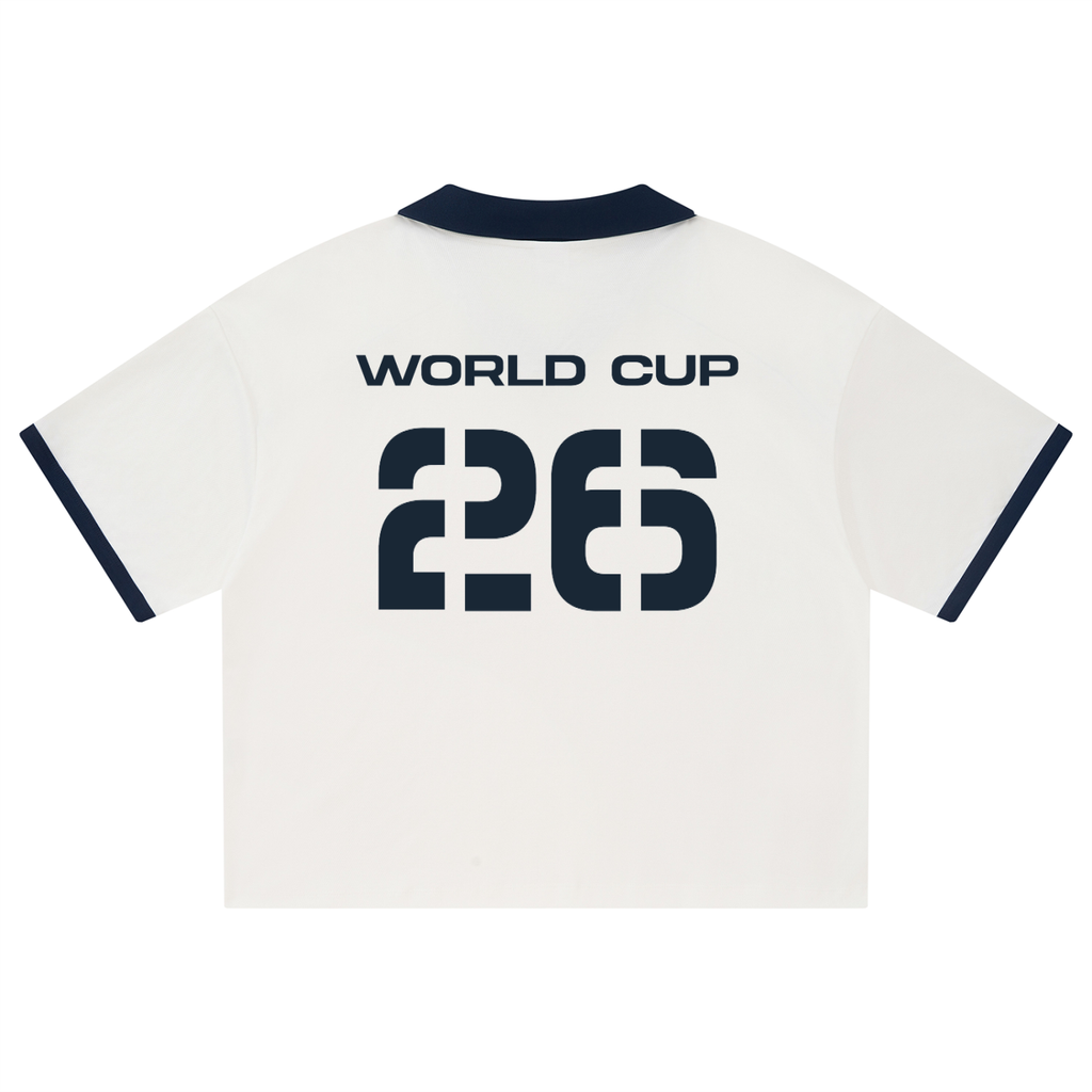 World Cup 2026 - Unisex Collared Piping Boxy Soccer Jersey | White/Navy
